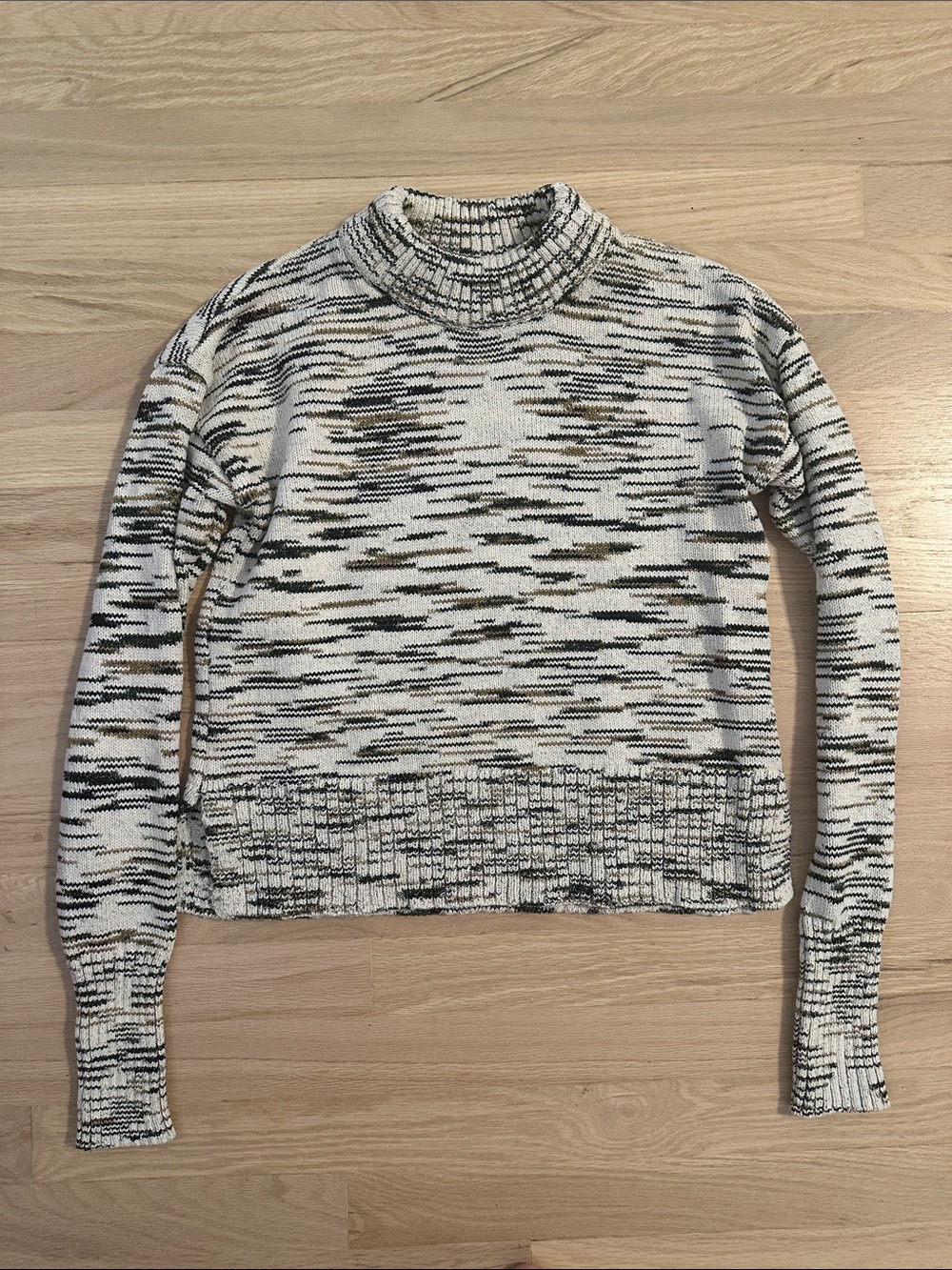 Veronica Beard Cream Marled Turtleneck Sweater with Black & Tan Flecks